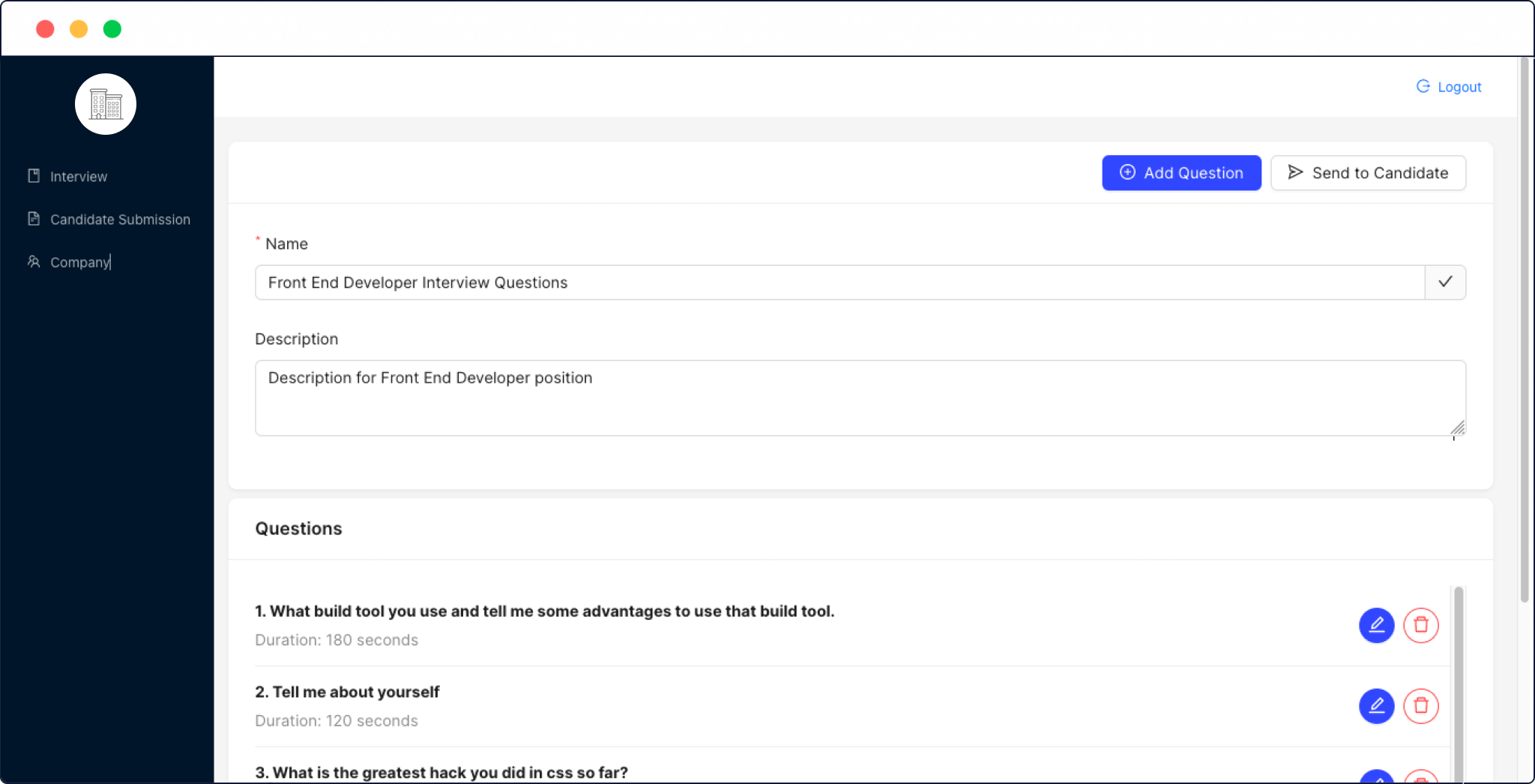 question list ui